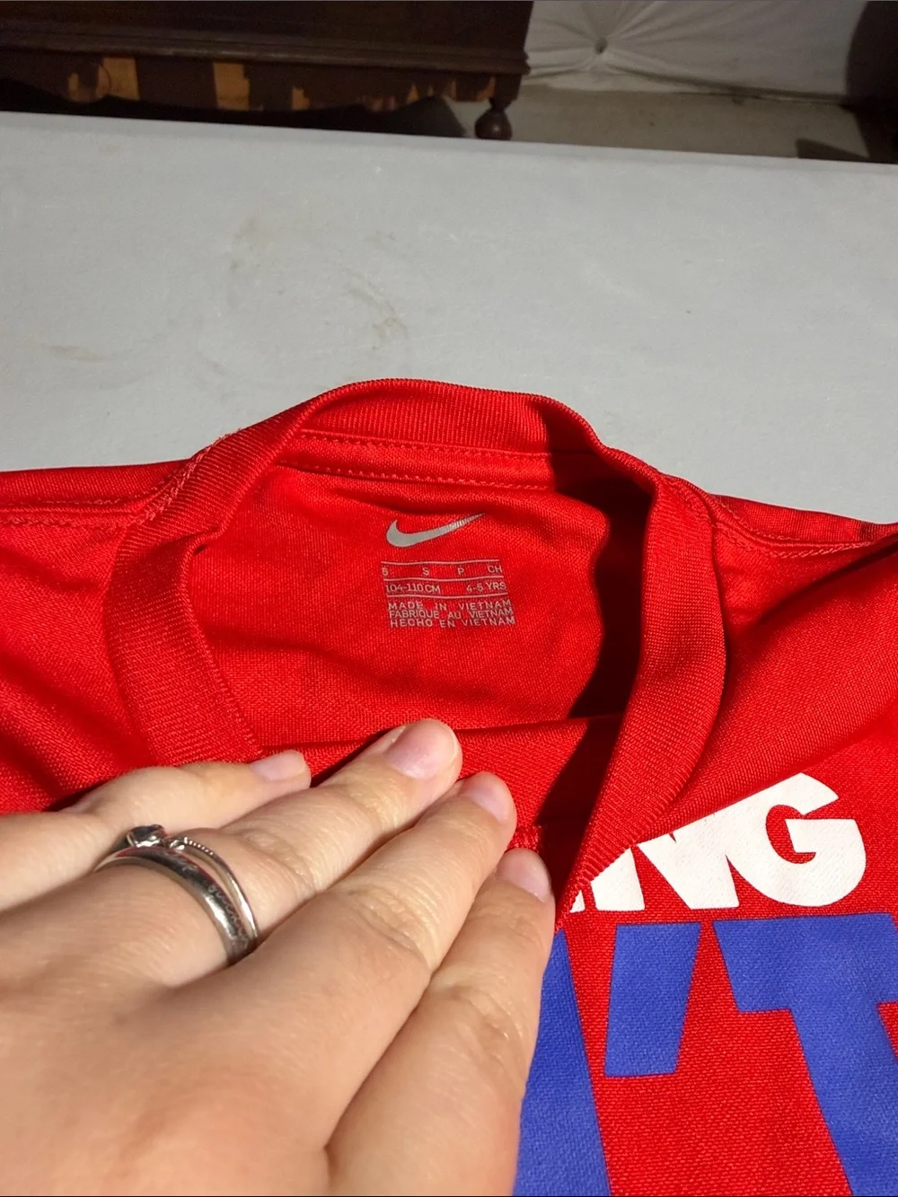 Nike Red Short Sleeve Tee with Blue & White Graphic